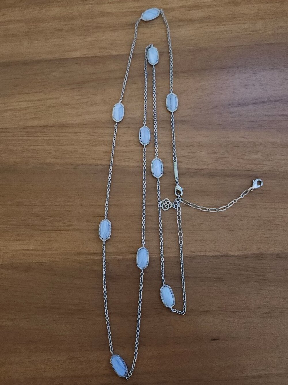 Kendra Scott Blue Lace Agate Kellie Silver Long Necklace